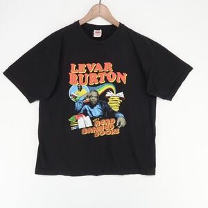 Levar Burton Graphic T Shirt Mens Large Black Read Banned Books Bayside USA